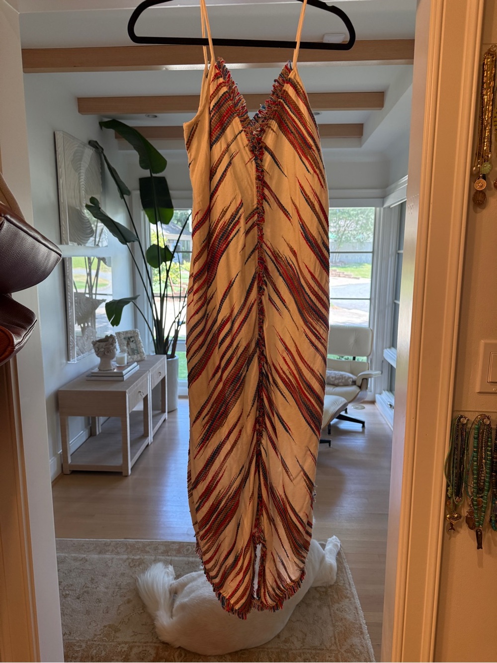 THML Cream Maxi Dress with Red & Blue Stripe Detail